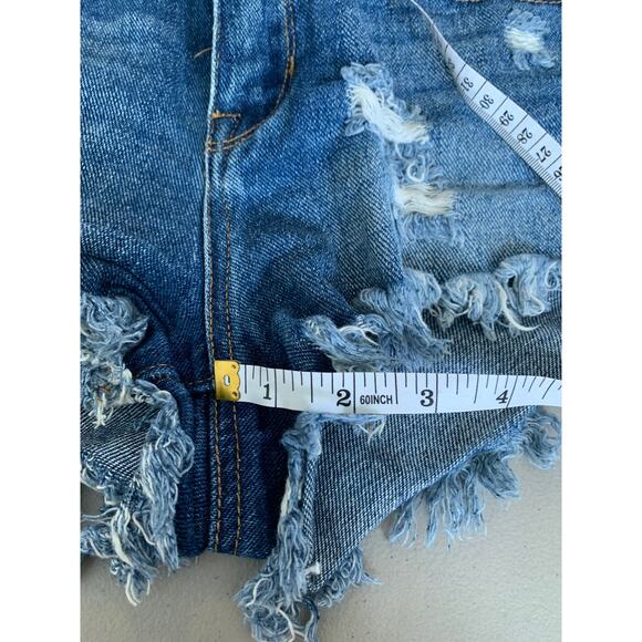 PacSun Bullhead High Rise Festival Short Cut off Denim Distressed Shorties 25 - Picture 8 of 8